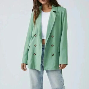 Free People Medium Olivia Blazer in Grassland Green Belted Oversized Boho Career